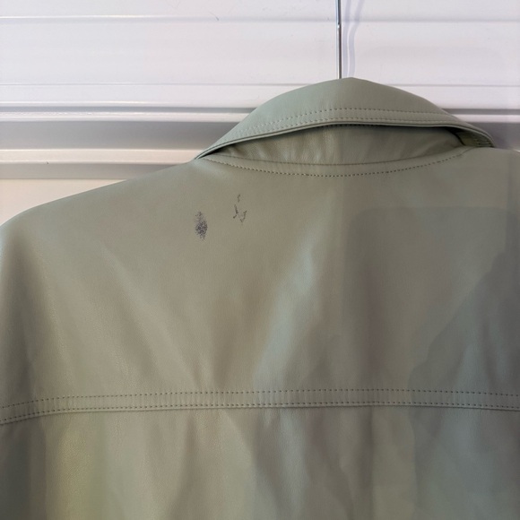 Topshop Sage Green Leather Jacket Short Sleeve Button Up Collar - Picture 3 of 8